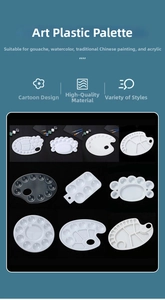 Macro view of transparent and white plastic paint palettes in various artistic shapes