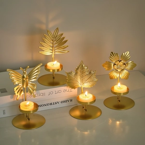 Nordic gold iron candlesticks set with butterfly and leaf designs for home decor