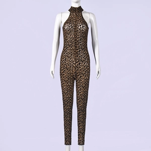 Detailed view of sheer mesh leopard print fabric on a slim-fit turtleneck bodysuit