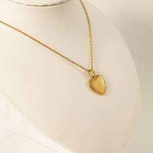 Elegant 18K gold plated stainless steel heart pendant necklace for women on white display