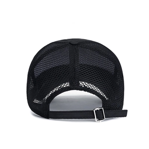 Men's breathable mesh baseball cap in black with adjustable silver buckle closure