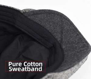 Detailed macro view of the inner cotton sweatband and premium wool fabric lining of the hat