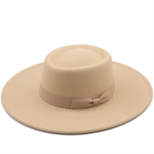 Chapeau canotier en laine kaki à large bord avec ruban de soie élégant pour hommes et femmes