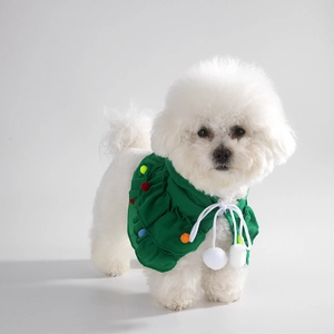 Christmas dog cloak green tiered tree style poncho for small medium pets like Corgi