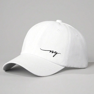 Casquette de baseball en coton blanc avec broderie NY noire et visière incurvée