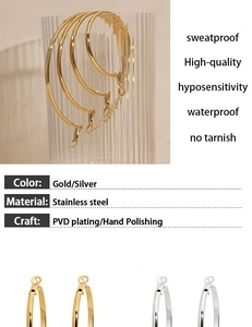 Detail of PVD plated stainless steel hoop earrings in gold and silver finish