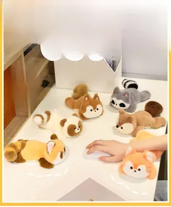 Close-up of plush forest animals wrist rest with soft texture and microbead filling