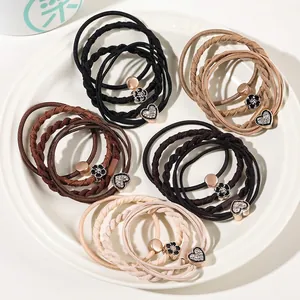 Elegant Braided Hair Ties High Elastic Ponytail Holder With Alloy Heart Flower Charm Rhinestone Minimalist For Women