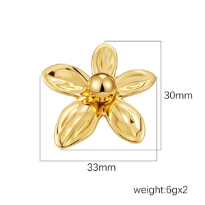Orecchini a fiore in acciaio inossidabile dorato lucido, dimensioni 30 mm x 33 mm