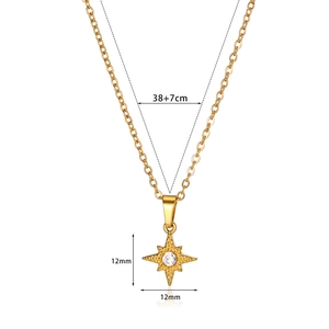 18K gold plated necklace with star pendant and zircon, size 38+7cm length 12mm pendant