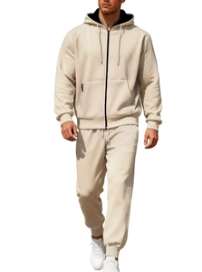 Completo sportivo da uomo beige con felpa con cappuccio e zip e pantaloni sportivi