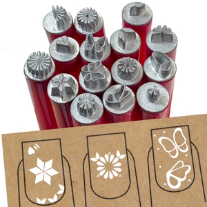 6-piece nail art stamp pen set with metal heads and red handles for diverse creative designs