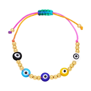 Adjustable colorful bohemian evil eye braided bracelet with multi-color beads