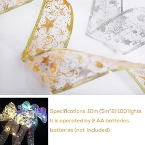 Detail of 10m double-layer Christmas LED ribbon lights with gold star and note patterns