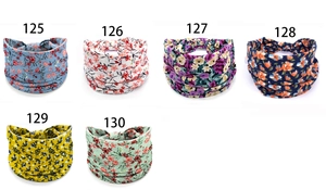 Close-up of 6 different floral pattern options for bohemian elastic yoga headbands