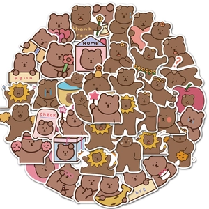 50 pieces of waterproof Korean ins style cartoon brown bear stickers for DIY luggage