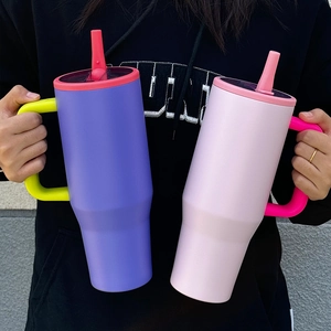 40oz stainless steel insulated tumblers with straw lids and ergonomic handles in vibrant colors