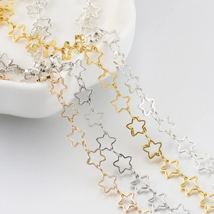 Hollow star chain in gold silver and rose gold finishes for DIY jewelry making