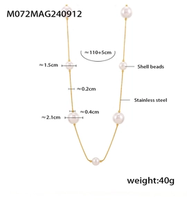 Spécifications de taille pour collier long en perles de nacre avec chaîne en acier