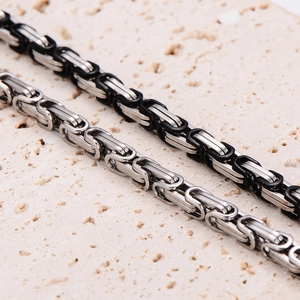Byzantine stainless steel magnetic clasp bracelets in silver and black woven punk style