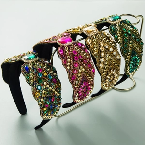 Serre-tête Baroque en Velours à Large Bord pour Femmes Vintage Coloré Cristal de Verre Strass Incrusté Accessoire de Cheveux à la Mode
