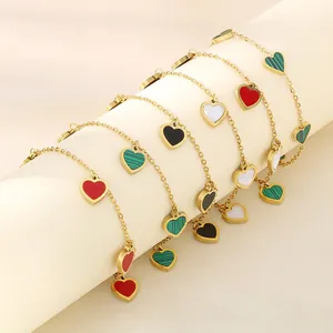 Bracciale con Ciondolo a Cuore in Acciaio Inossidabile Placcato Oro 18K per Donna Stile Ins Cuore in Smalto Colorato Gioielli