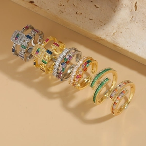 Luxurious stackable gold and silver rings with multi-color cubic zirconia crystals