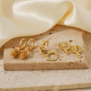 Orecchini in Rame Placcati Oro per Donna Geometrici Pigna Spina Pendente Floreale Strass Orecchini a Cerchio Gioielli