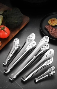 Lot de 5 pinces de cuisine en acier inoxydable avec trous de drainage pour la friture