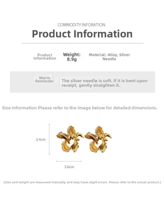 Detailed size specifications for gold orchid flower earrings with silver needles