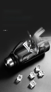 Close-up of black matte water bottle with durable ABS protective shell and portable handle