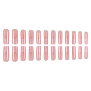 24pcs long coffin press-on nails with nude pink French gradient design on white background