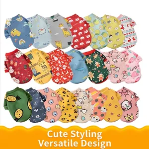 Vêtements Pour Animaux De Compagnie Imprimés Dessins Animés Coton Respirant Doux Chien Chat T-Shirt Gilet Chatons Habits