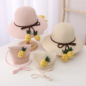 Ensemble chapeau de soleil en paille et sac bandoulière ananas mignon pour enfant