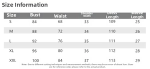 Tableau des tailles détaillé pour robe longue en mesh perlée de S à XXL avec mesures