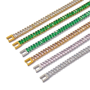 Luxury 18K gold plated tennis bracelets with baguette-cut emerald and pink zircon stones