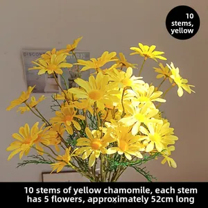 Detail of yellow chamomile silk flowers set with 10 stems for home table decor