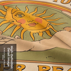 Close-up of woven fabric texture on Bohemian sun and moon sun tapestry wall hanging