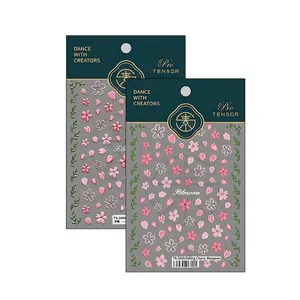 5D embossed cherry blossom nail stickers with pink and white floral patterns