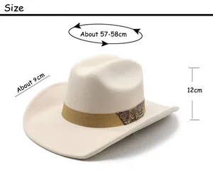Size chart for cream felt fedora hat showing circumference, brim width, and crown height