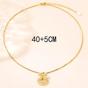 Gold stainless steel bow necklace with micro-pave crystals, length 40+5cm adjustable chain