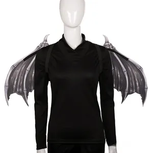 Detailed view of foldable black demon bone wings with realistic bone texture for Halloween