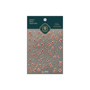 Vintage floral 3D embossed nail stickers with orange petals and gold leaf motifs