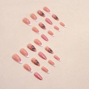 Sweet French butterfly and star press-on nail set with pink gradient and almond shape