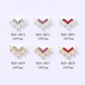 Japanese V-shaped nail art charms with pearls and colorful rhinestones in 6 styles