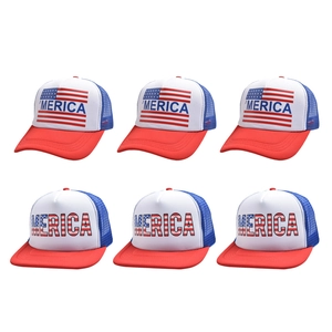 Set di 6 cappellini trucker bandiera USA con ricamo MERICA in rosso bianco e blu