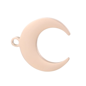 Detailed view of a crescent moon pendant in polished gold-plated stainless steel