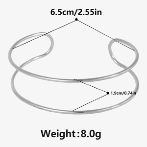 Detailed size diagram of double-layer stainless steel cuff bracelet with 6.5cm diameter