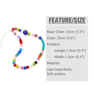 Colorful beaded phone lanyard with blue evil eye pendant and resin beads charm