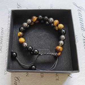 Pulsera ajustable de triple protección con ojo de tigre y caja de regalo negra